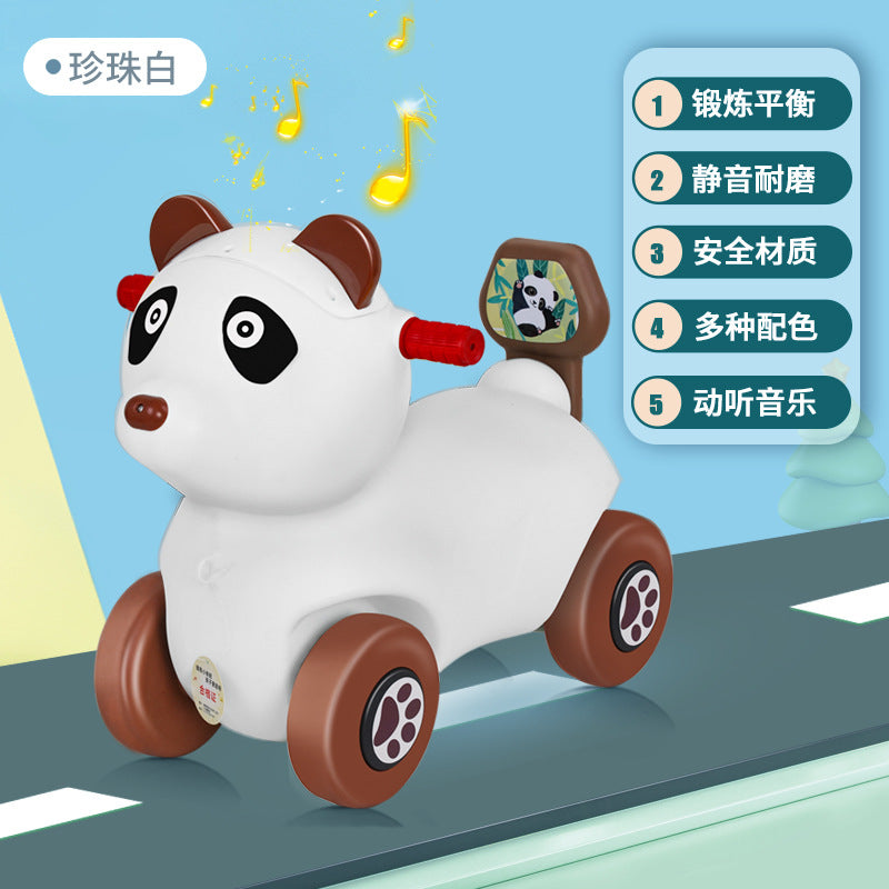 New children's red panda scooter 1-6 years old music light four-wheel anti-rollover balance car baby walker