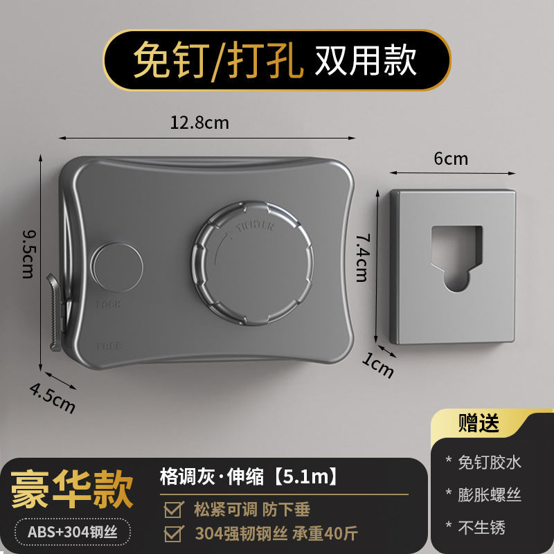 Invisible clothesline, handy gadget rope, indoor punch-free bathroom telescopic balcony steel wire shrink rope rack