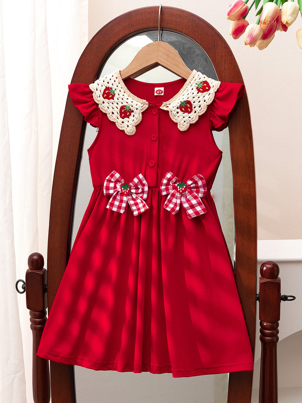 pastoral ins style girl cute strawberry flying sleeve princess dress cross-border exclusive supply