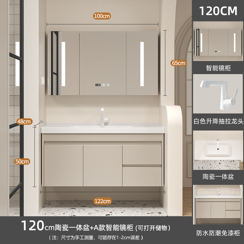 Ceramic all-in-one basin bathroom combination solid wood bathroom wash basin wash basin wash basin cream style