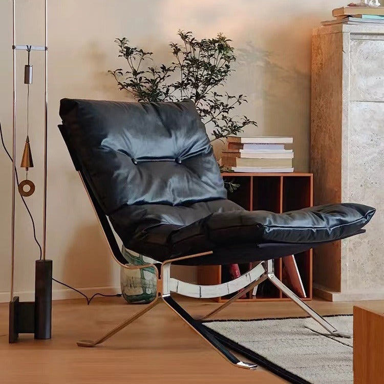Ohm casual chair - nordic wabi-sabi style designer import: leather, goose down filling, metal frame, comfortable single sofa chair
