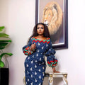 European, american, and african fashion cross-border  new print slim-fit maxi dress with lantern sleeves - special offer