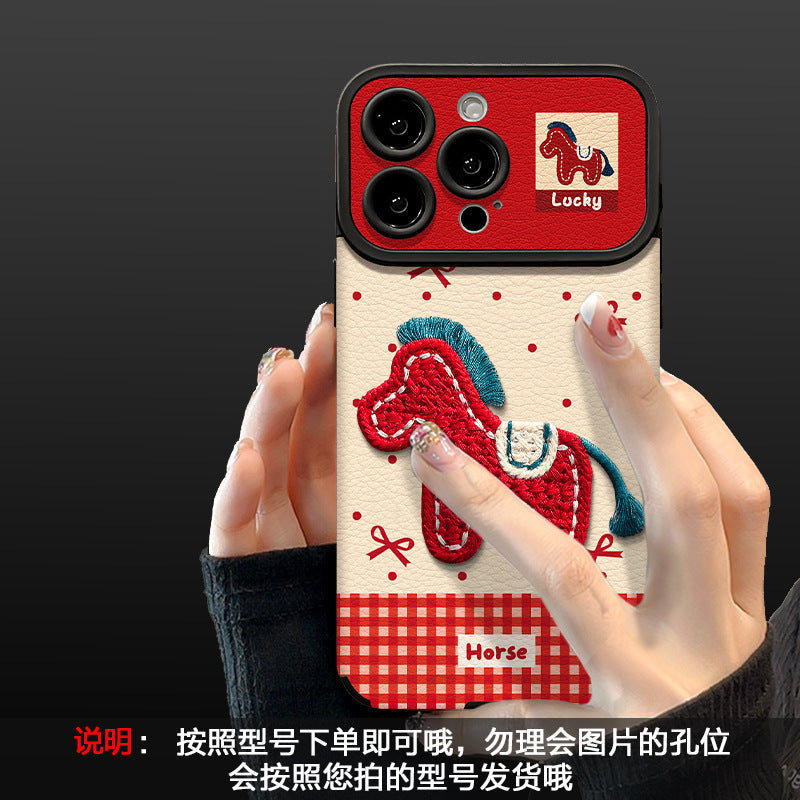 Horse year new year mobile phone case suitable for apple 17 anti-fall mobile phone case leather iphone16promax protective case 15