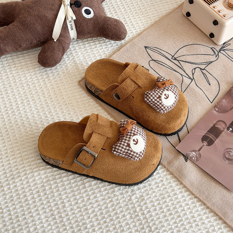 2025 children's birkenstock-inspired slides: versatile, cute bear design, perfect for spring/autumn, outdoor, and easy slip-on cotton slippers for baby girls
