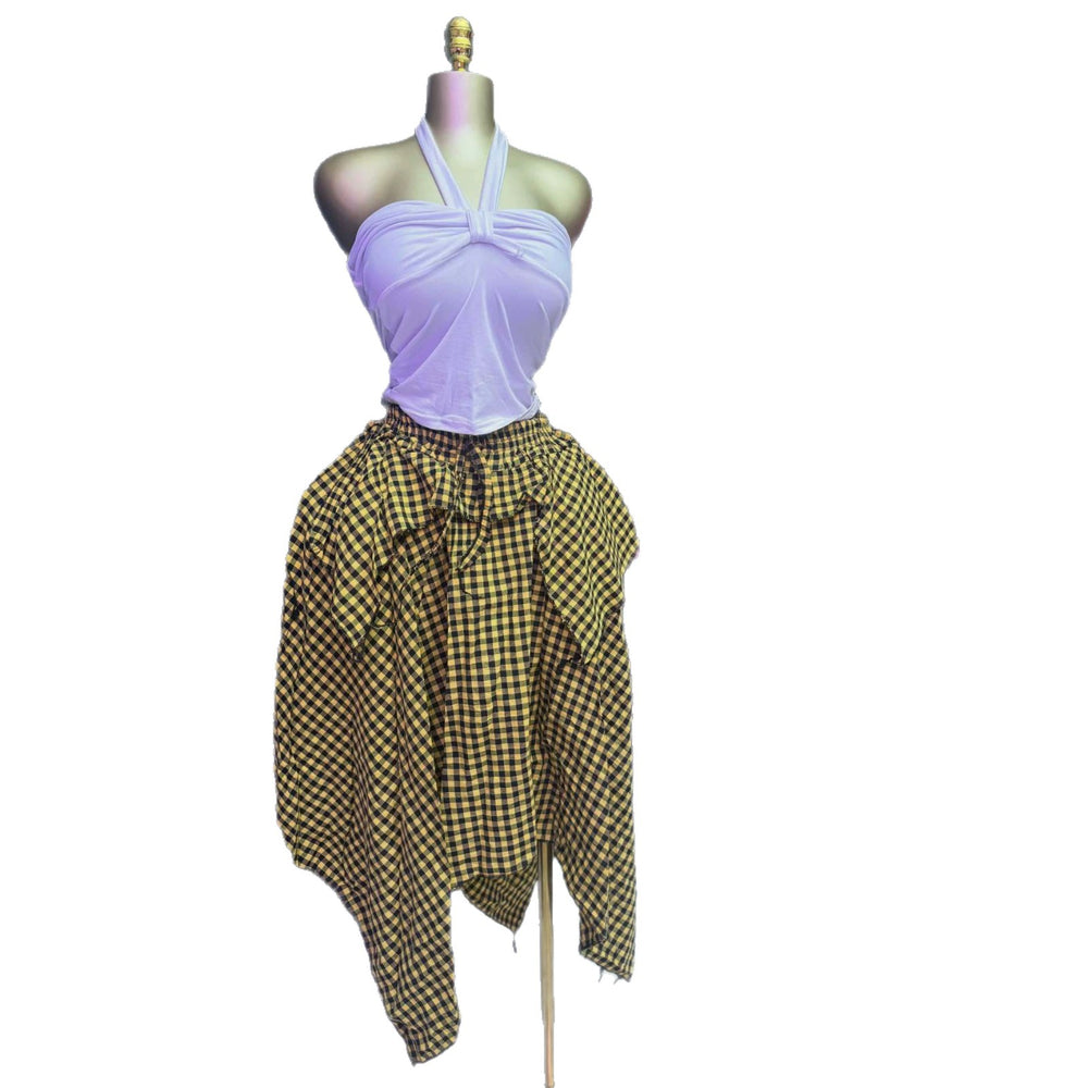 European and american cross-border women's fashion:  summer new arrivals - high-waisted, asymmetrical, mid-length plaid a-line skirt