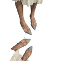 Frenchclassy sense of rivets toe-cap half slippers for women spring and summerflatsoutwear2025k-style patent leather pointed toe sandals