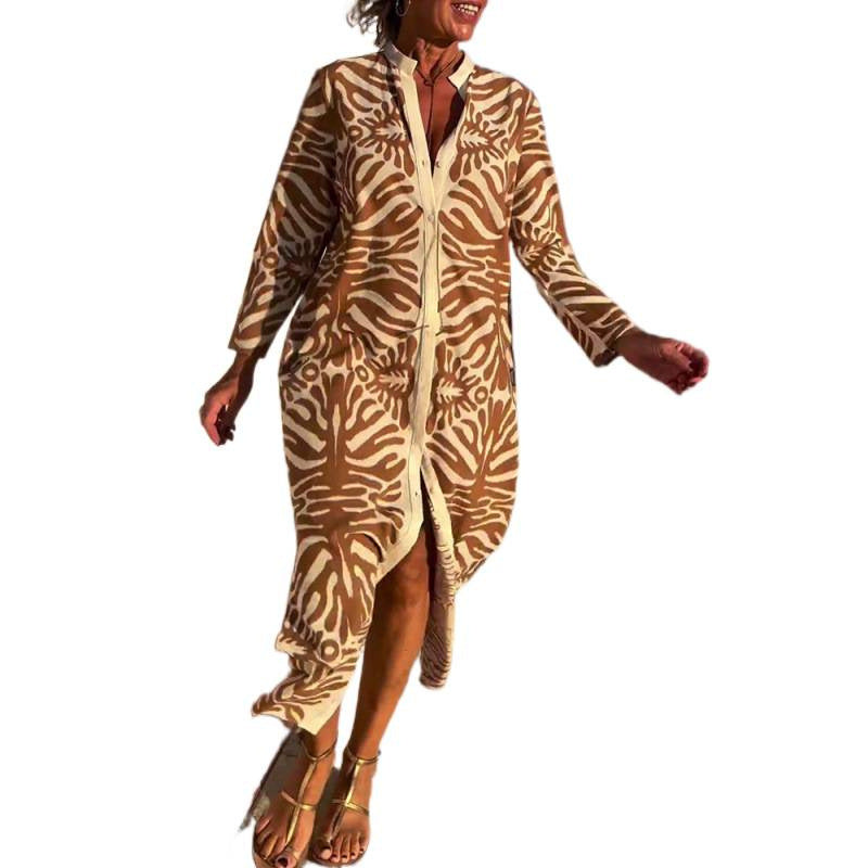 autumn new arrival: cross-border european and american leopard print v-neck long sleeve dress for women