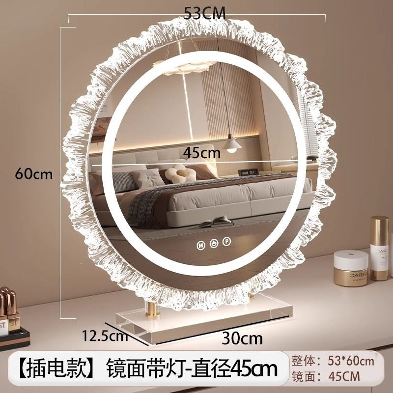 Crystal smart acrylic base makeup mirror with led light - desktop vanity mirror for bedroom