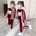 Girls' winter sweatshirt and pants set -  autumn/winter collection - new thickened three-piece outfit for older girls and children (includes vest)