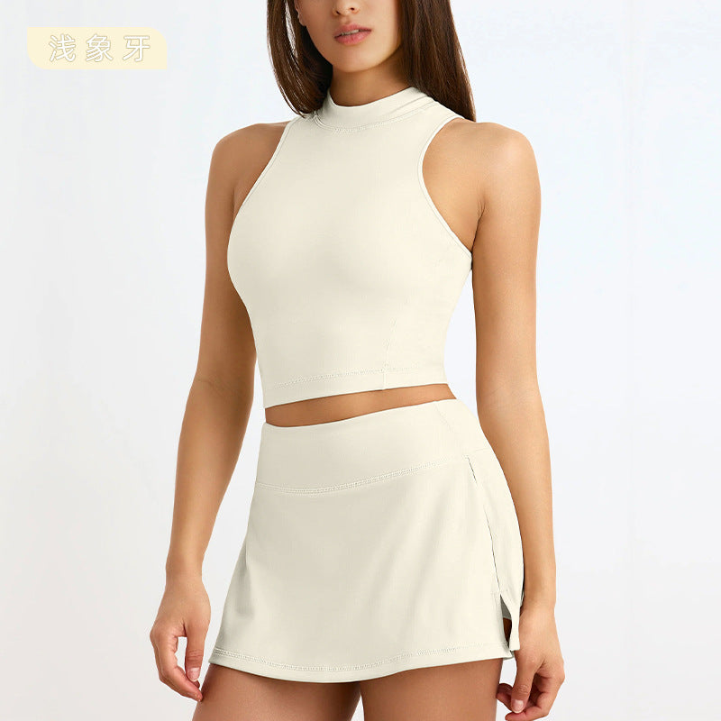 European and american cross-border seamless yoga outfit - summer activewear quick-dry sleeveless tank top and a-line skirt yoga set