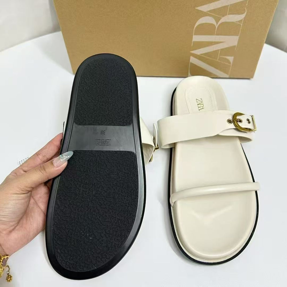 Za's 2025 new summer collection: flat metal fashion trendy single/double buckle strappy european & american style outdoor sandals for women