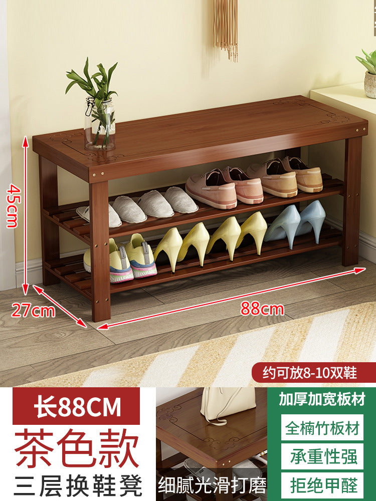 Solid wood shoe rack bench for entryway, shoe changing stool, household shoe cabinet with integrated bench seat for home use