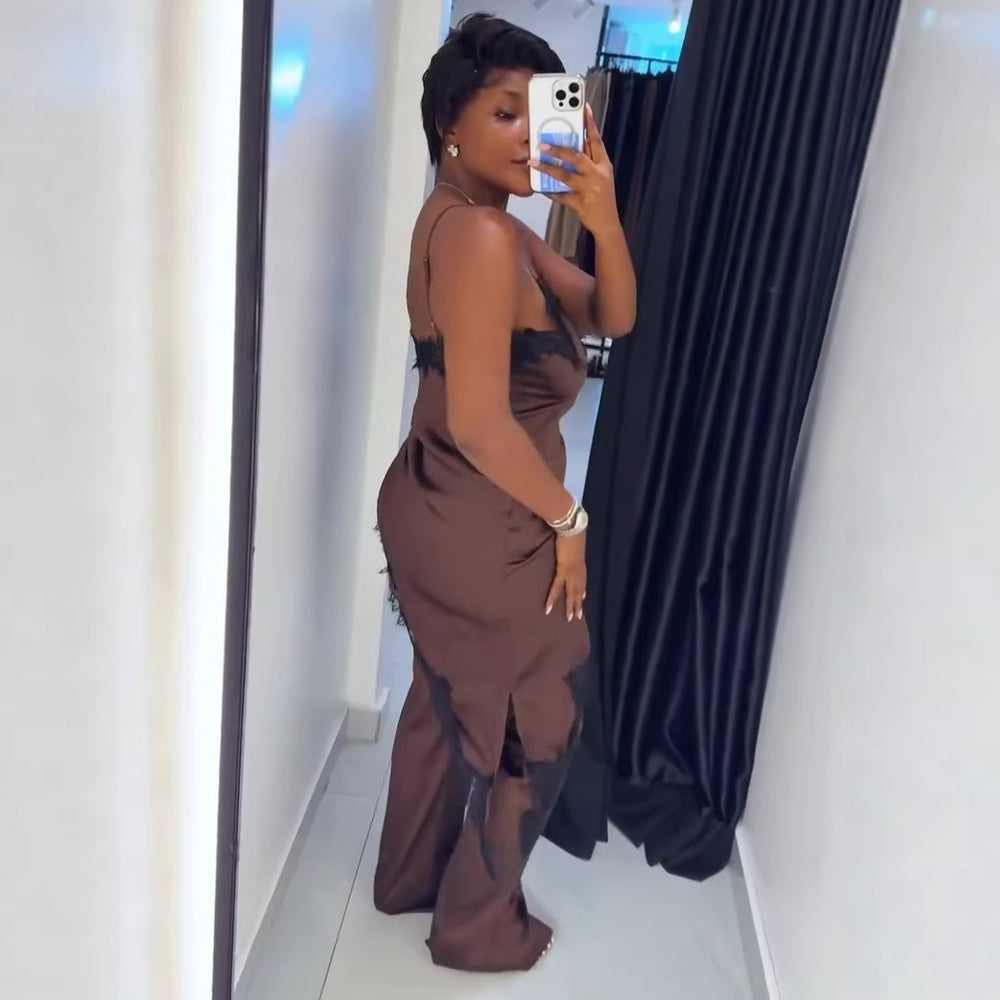 European and american cross-border women's fashion  summer new sexy v-neck irregular lace trim top and pants set