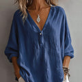 european and american bohemia breathable shirt with deep v half placket and one capsules button pleated fabric loose shoulder long sleeves