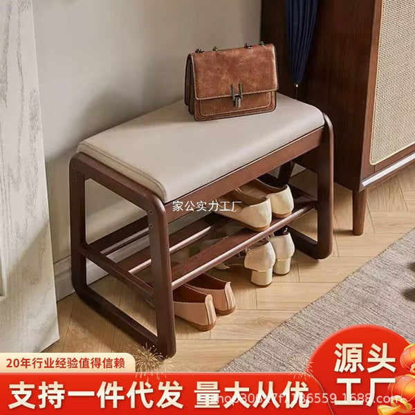 Jiayi solid wood shoe change stool household entry shoe stool soft bag stool shoe cabinet entrance shoe rack can be sat at the door