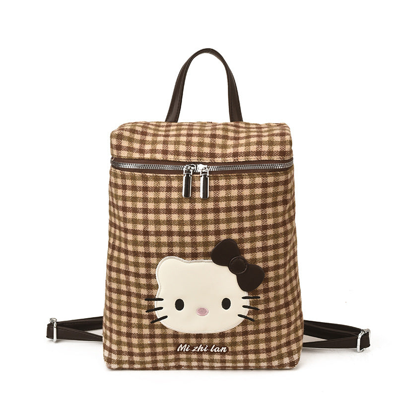 2026 new korean style cartoon cat shoulder & crossbody bag - women's unique design, cute & versatile plaid tote backpack