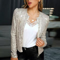 spring new arrival: european and american style fashion stand collar color block sequin jacket - short, casual, and versatile outerwear