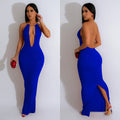 C6831 cross-border   fashion women's solid color cutout backless sleeveless maxi dress