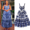 Ethnic style waist slimming lookelegant suspender dress summer women's clothing classy sense printing beautiful a-line long skirt