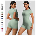 European and american style fleece-lined quick-dry short-sleeve yoga set with pocketed shorts for outdoor running and fitness