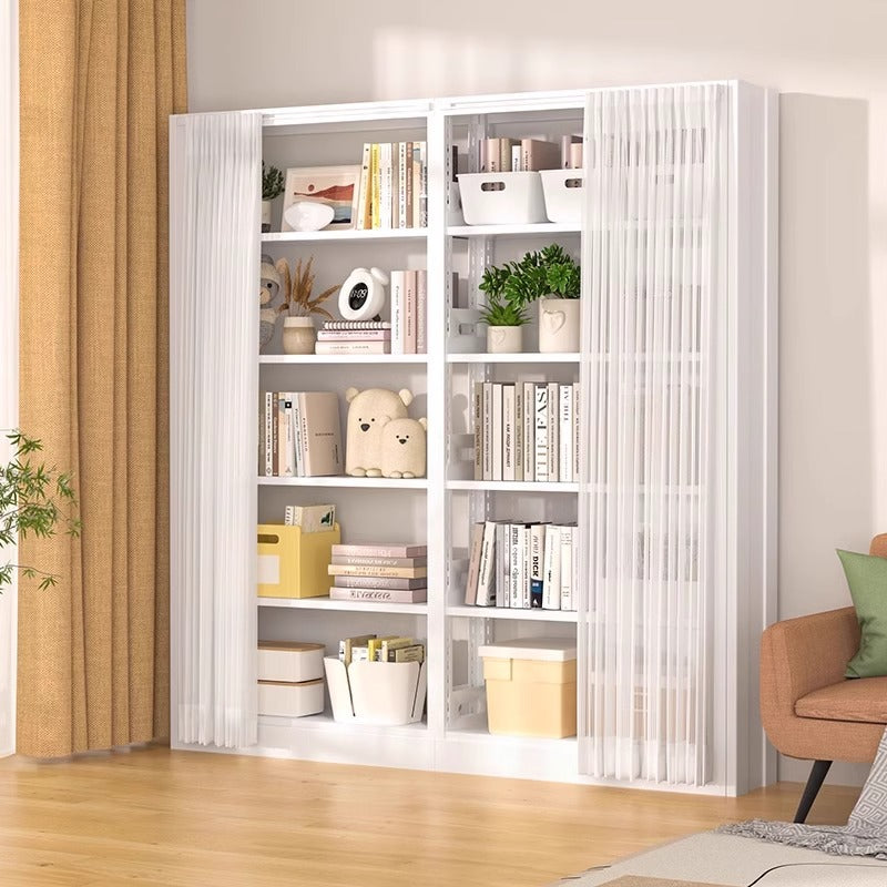 Library bookshelf dustproof curtain punch-free foldable door wardrobe bookcase blocking gauze curtain storage rack adhesive sliding door