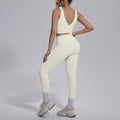 pure color double-sided brocade v-shaped beautiful back breathable tight-fitting yoga suit sports running fitness two-piece set for women