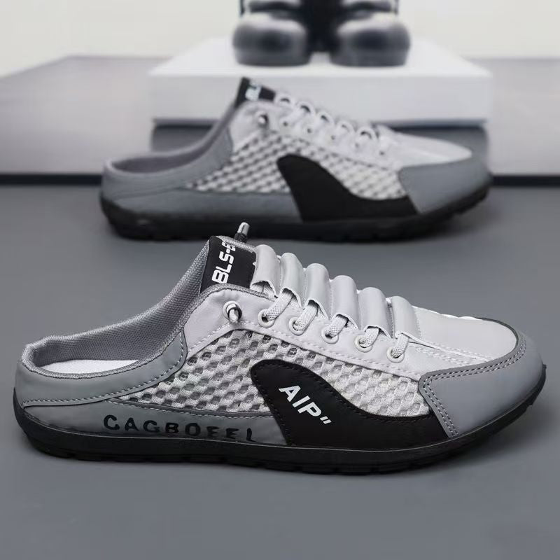 Winter men's shoes, toe-cap mesh half-toe shoes, 2025 breathable, heel-less new arrival slippers, one-step lazy clogs