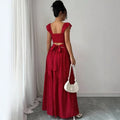 hot selling red polka dot backless dress women's summer new arrival waist slimming beach vacation style long dress