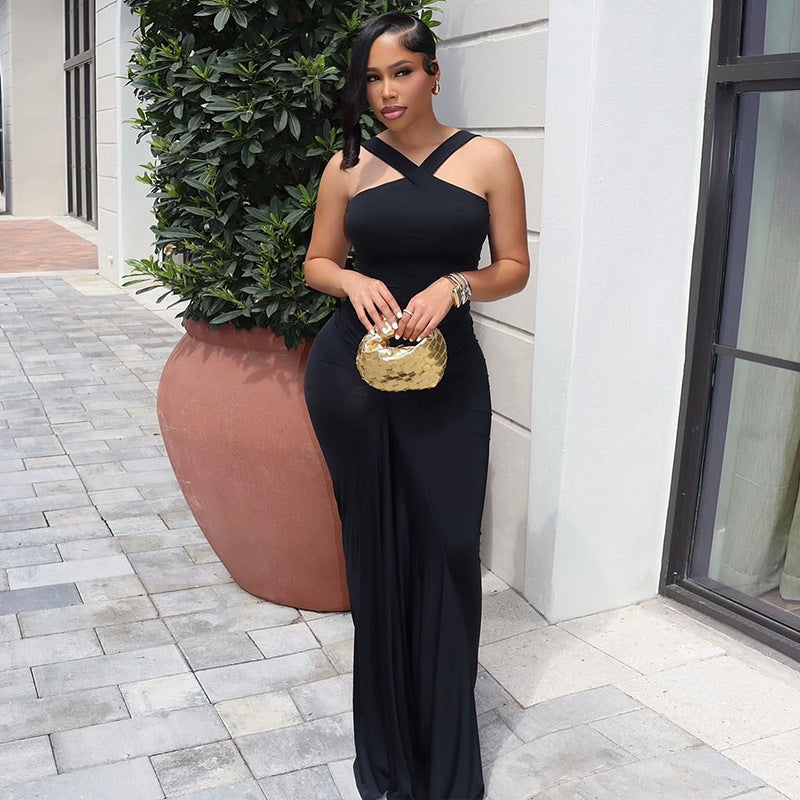 European and american style solid color women's party dress - slim fit bodycon sleeveless maxi dress with cinched waist for an elegant and slimming look