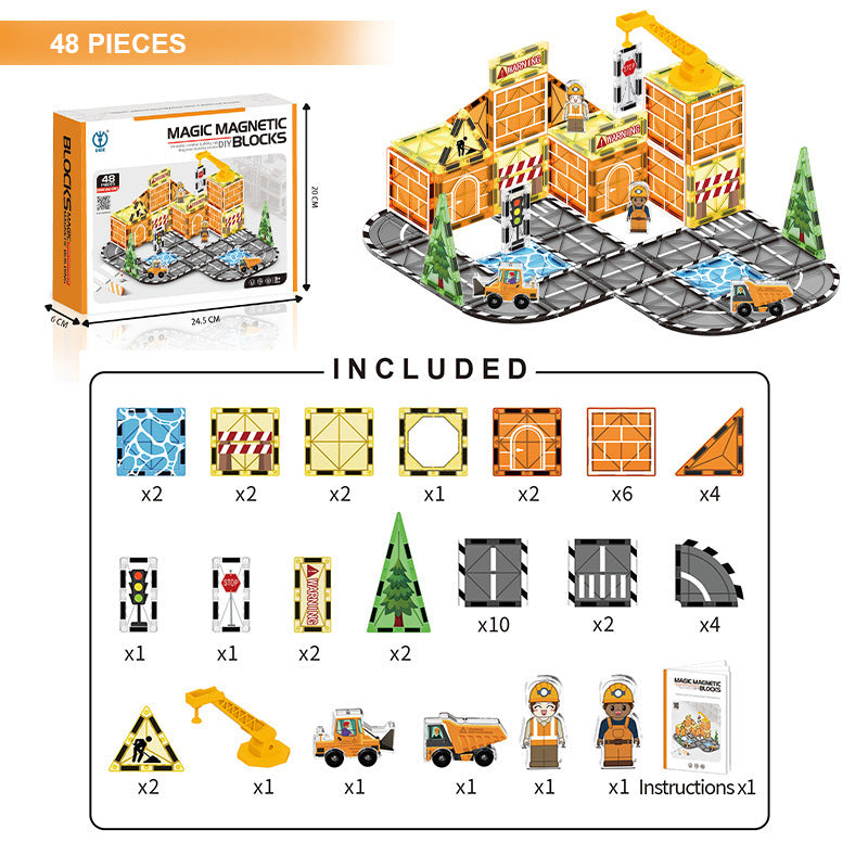 Kids educational diy painted diamond pattern magnetic track building blocks baby puzzle puzzle magnetic sheet square castle toy