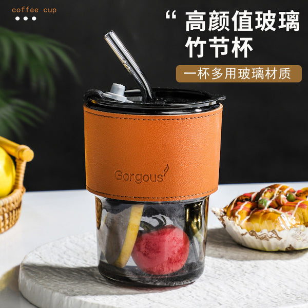 Bamboo cup straw cup female cute straw cup coffee cup portable cup ins wind high value with lid creative cup