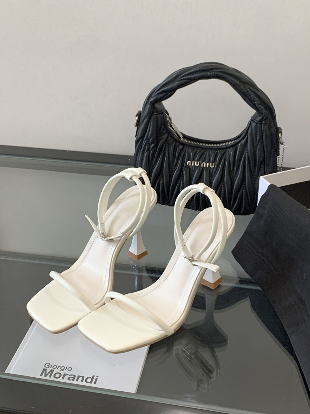 2025 summer french style square toe ankle strap stiletto heel sandals - solid color mid-heel women's shoes