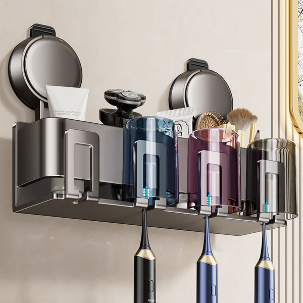 Household bathroom suction cup tooth brushing cup shelf non-punching wall-mounted washstand mouthwash cup storage artifact