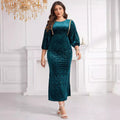 supply flannel embossed round neck handmade beaded lantern sleeves silmfashiondress special price