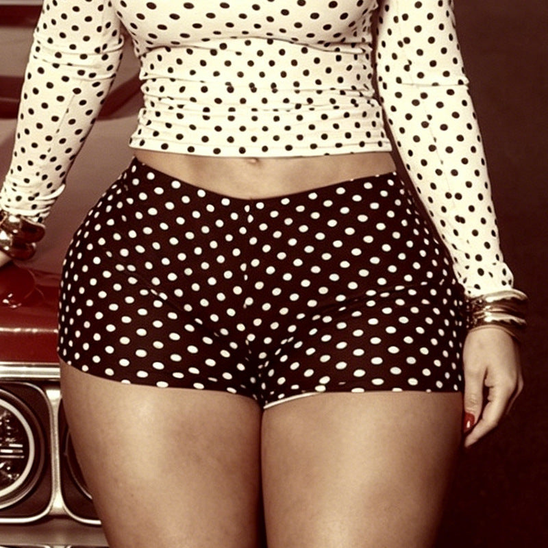 women's summer polka dot print slim-fit high-waisted shorts, hot girl sexy bodycon hot pants, women's polka dot micro shorts