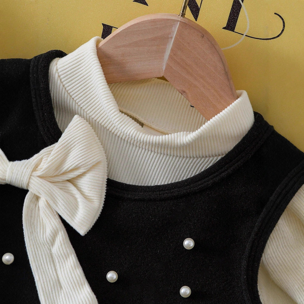 autumn/winter new arrival: british-inspired vintage black two-piece bow dress set (instagram style)