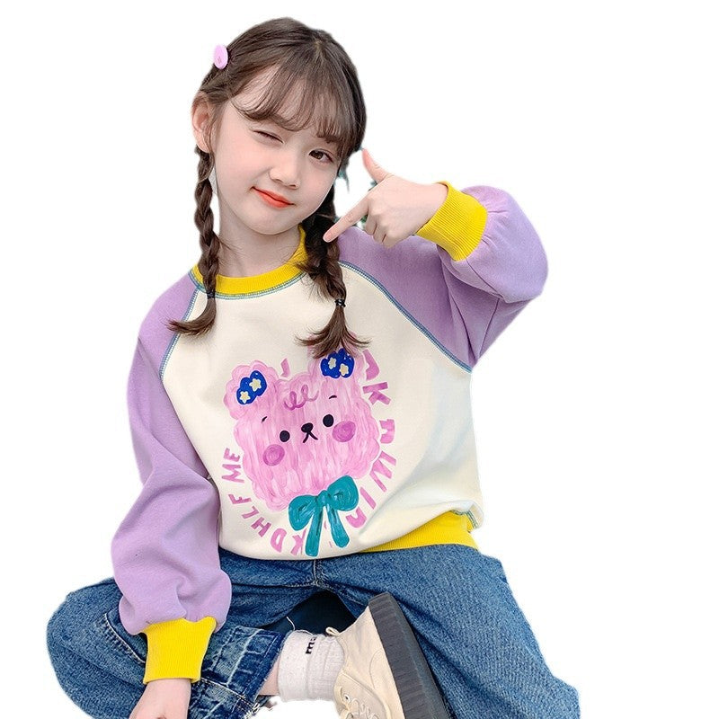 Girls' sweatshirt:  autumn/winter new arrival - stylish, trendy, long-sleeved, loose-fit top. perfect for spring, fleece-lined, cute kids' clothing