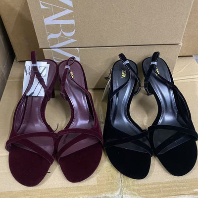 Za2025summernew arrival one strap thin heel high heel sandals women's fashion black high heels women