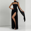 women's summer new arrivals:  cross-border fashion - european & american style, elegant solid color pleated slit dress