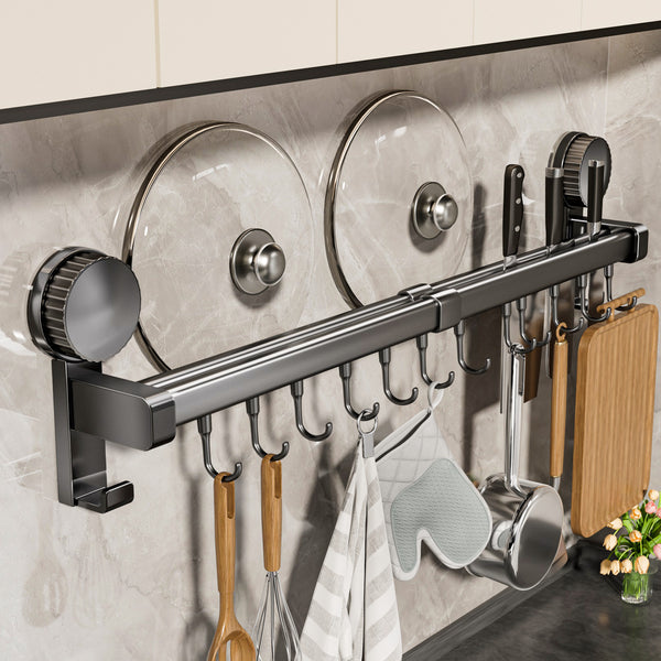 Kitchen suction cup rack No punching hook hanging rod spatula cover spoon knife integrated hanger cutting board storage rack