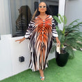 Temu cross-border e-commerce  fashion style fashion gradient stripes african women's large size adjustable waist dress