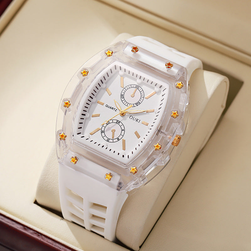 Transparent barrel-shaped new watch casualniche style cross-border richard series quartz watch barrel-shaped watch for men ⌚️