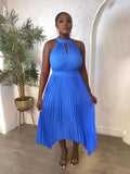 new sleeveless off-the-shoulder pleated asymmetrical halter neck slit pleated dress for cross-border fashion on  (us & europe)