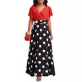 new european and american fashion women's dress - elegant polka dot print, flattering ruffle sleeves, flowy maxi dress