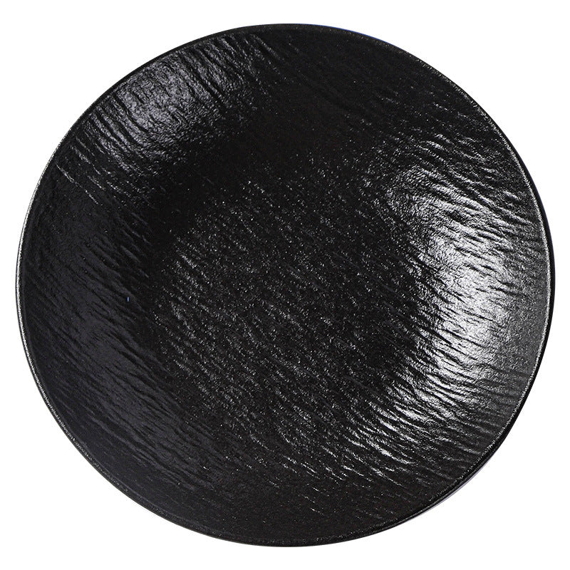 Vintage rock texture ceramic dinnerware set - soup plates, fish plates, steak plates, and vegetable plates - matte finish, high-end black and white dinnerware set