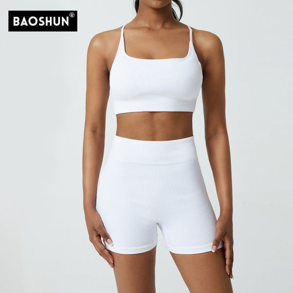 Threaded yoga fitness suit, running sports suit, cycling yoga suit, sports suit, two-piece underwear suit.