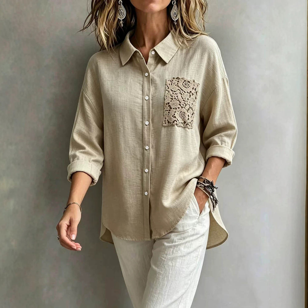 Exportfashion bohemia styleplus size shirt texture lapel cut outlaceflap pocket pants dropped shoulders long sleeves thin tops