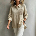 Exportfashion bohemia styleplus size shirt texture lapel cut outlaceflap pocket pants dropped shoulders long sleeves thin tops