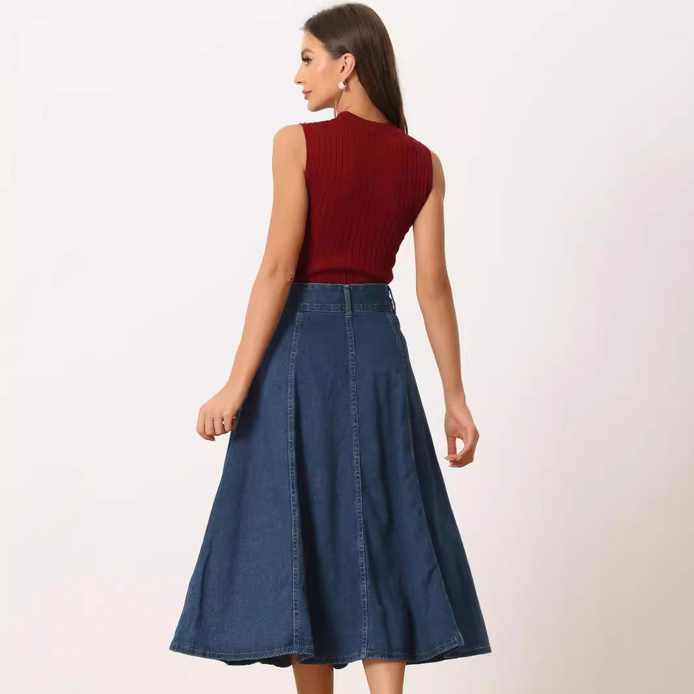 Fashion dark blue skirt for women new arrivalexport hot-selling large swing fashion denim skirt washed denim skirt