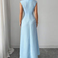 european and american cross-border summer new arrival: light blue pleated sleeveless a-line maxi dress - commute chic & elegant